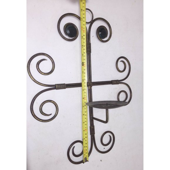 Pretty METAL swirled CROSS Pillar CANDLE Holder Sconce gold accent - Picture 9 of 10